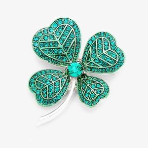 4 Leaf Clover Crystal Pin Brooch